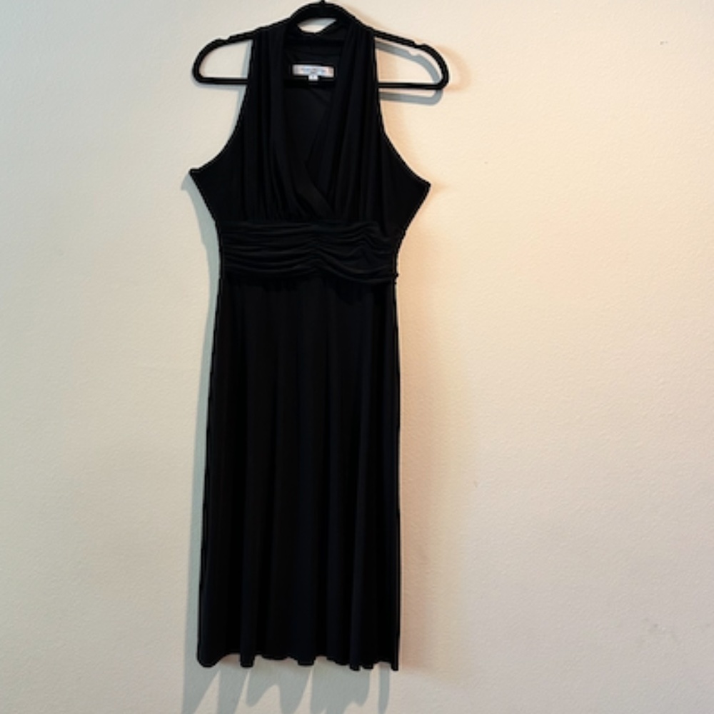 Evan Picone Black Draped Midi Dress